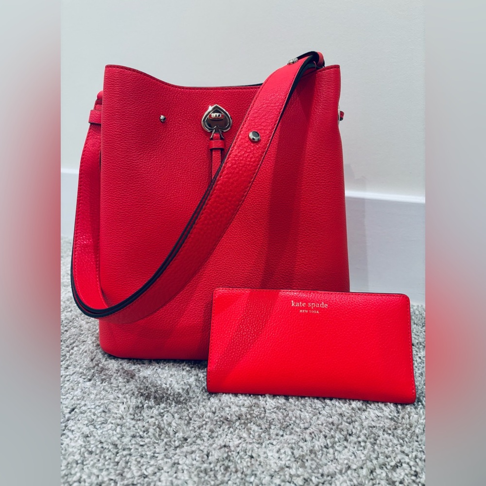 Kate Spade Red Two-Way Bucket Bag and Wallet Set